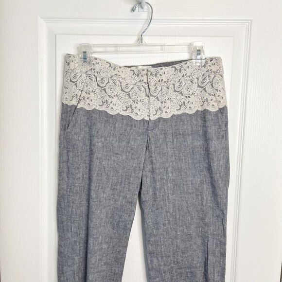 Elevenses Brighton Chambray Lace Overlay Lightweight Linen Pocket Flare Pant - Picture 4 of 10